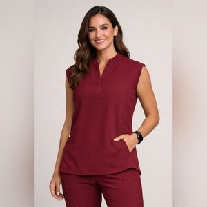 FIGS Burgundy Sleeveless Scrub Top XL Technical Collection Stretch Medical